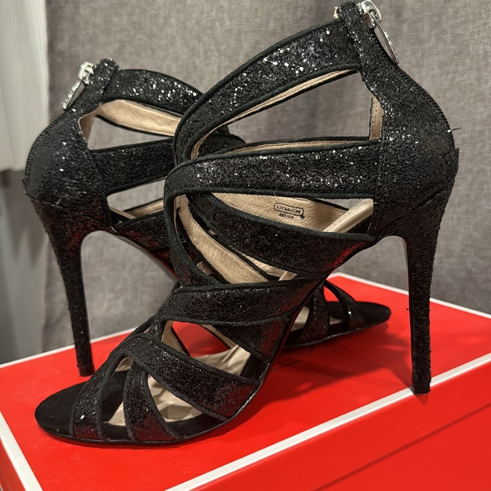 Coach Black glitter heels size 8.5 COACH New - Picture 4 of 9